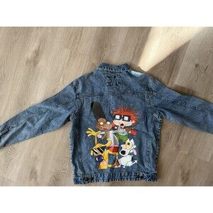 Members Only Rugrats Denim Jacket Womens L Nickelodeon Graphic Blue NWT